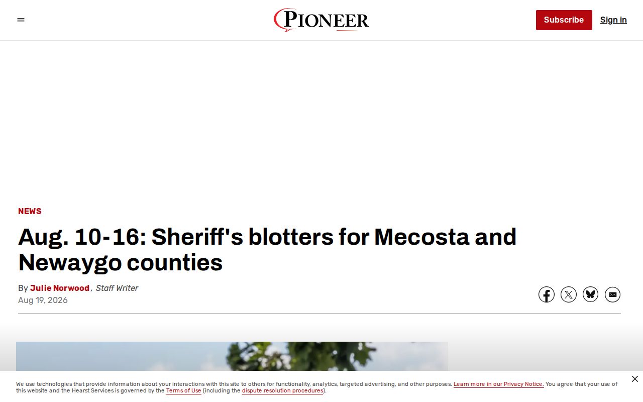Newaygo County weekly sheriff blotter record coverage